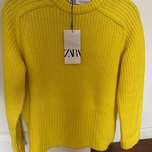 Zara Women's Vibrant Yellow Crew Neck Sweater